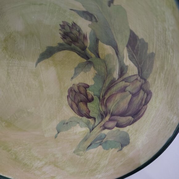Ceramisia Ceramic Bowl Green/Purple  Pattern: Artichoke  Large 8.75" - Picture 3 of 7